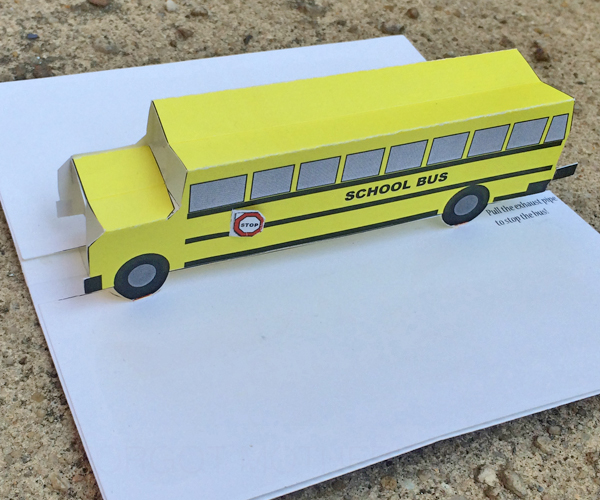 3D school bus printable pop-up card DIY download